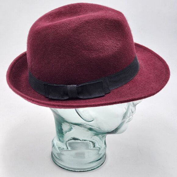 Forever 21 Wool Deep Red Ribbon Bow Band Fedora Hat - Picture 3 of 7